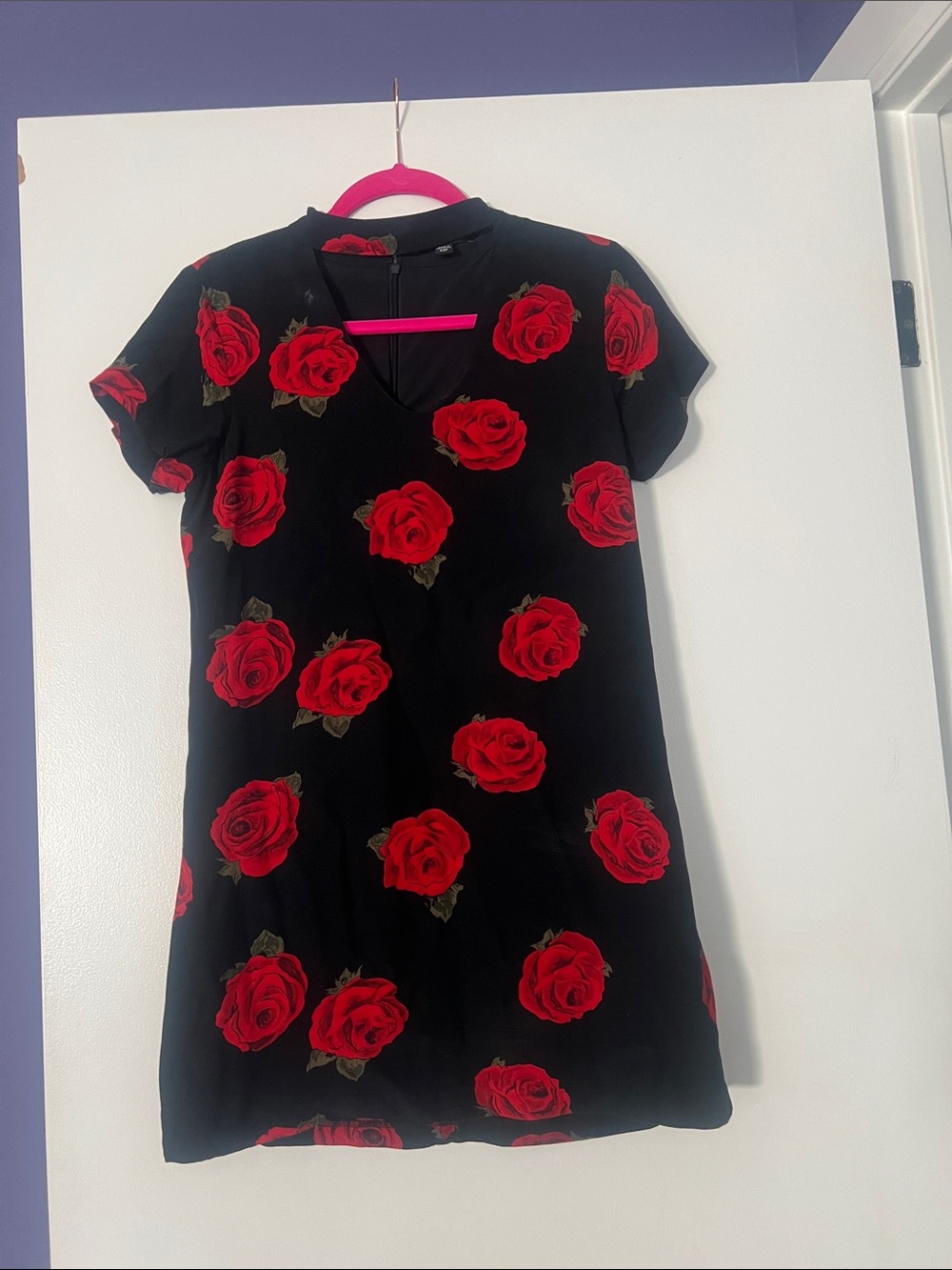 Sanctuary Black Mini Dress with Red Rose Print XS